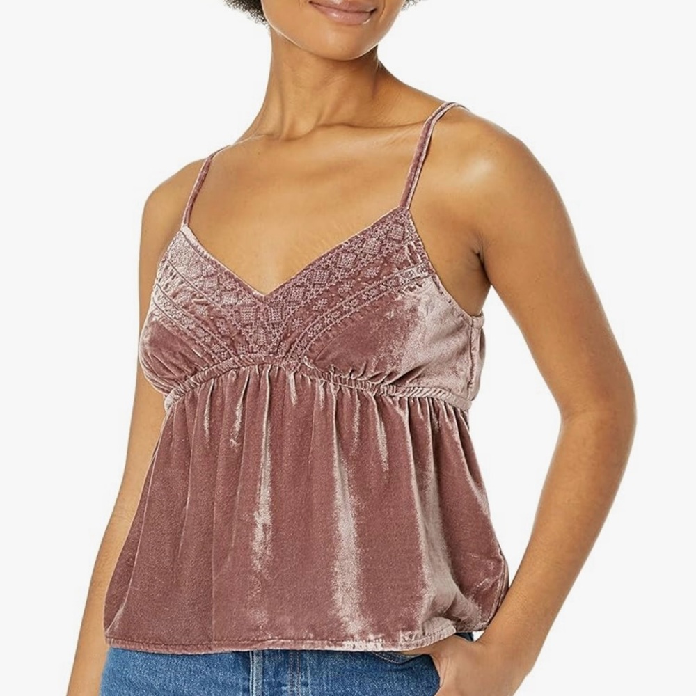 Lucky Brand Embroidered Velvet Cami L Rose Taupe NWT - Picture 2 of 11